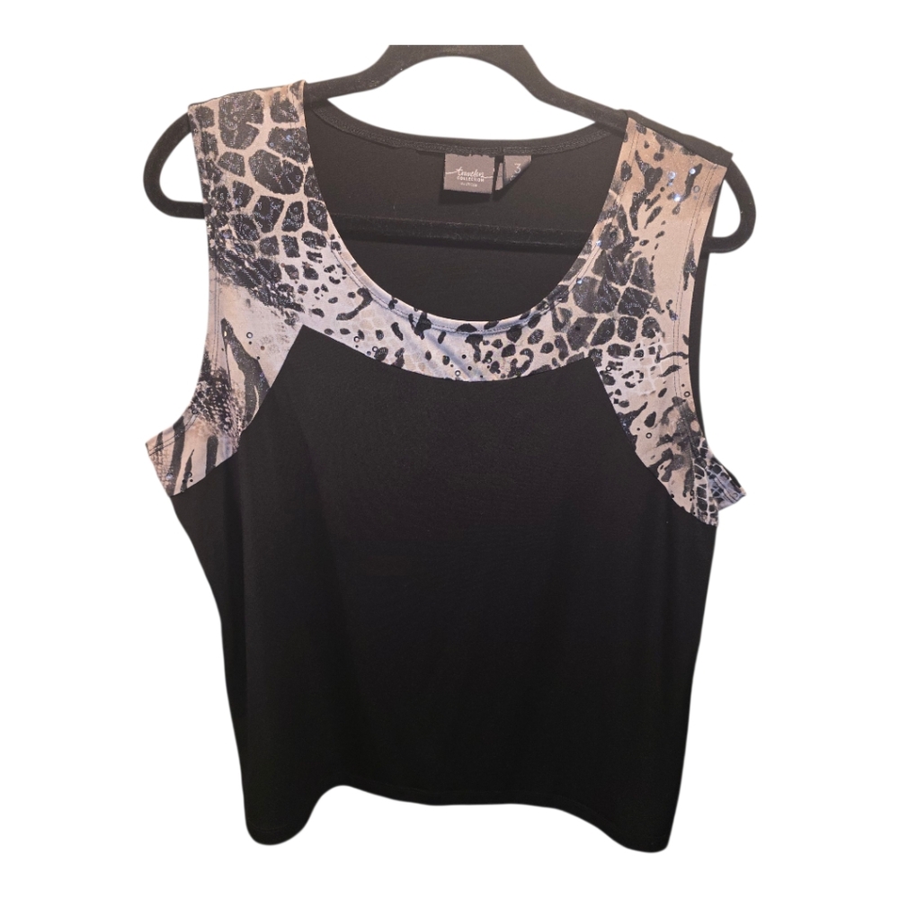 Chico's Travelers Sz. Xlarge Black With Animal Print Trim Tanktop